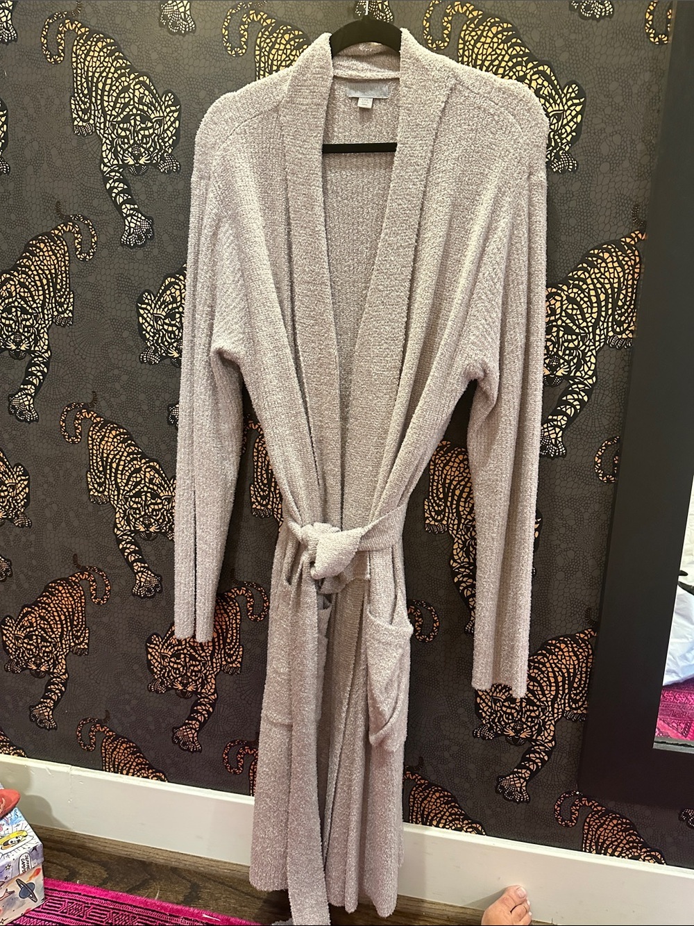 Barefoot Dreams Long Open-Front Cardigan Robe - Light Taupe